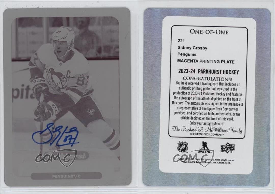 Upper Deck 2023-24 Sidney Crosby Printing Plate Auto #221 1/1