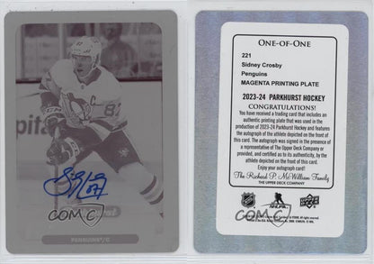 Upper Deck 2023-24 Sidney Crosby Printing Plate Auto #221 1/1