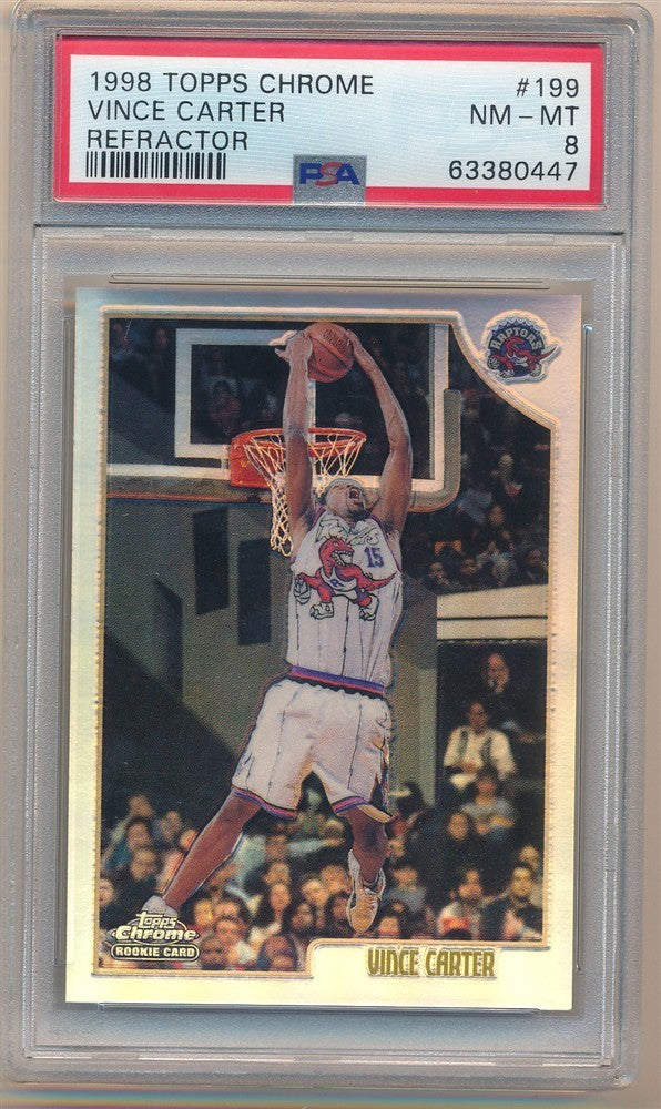 Topps 1998-99 Chrome Vince Carter Rookie Refractor #199 PSA 8