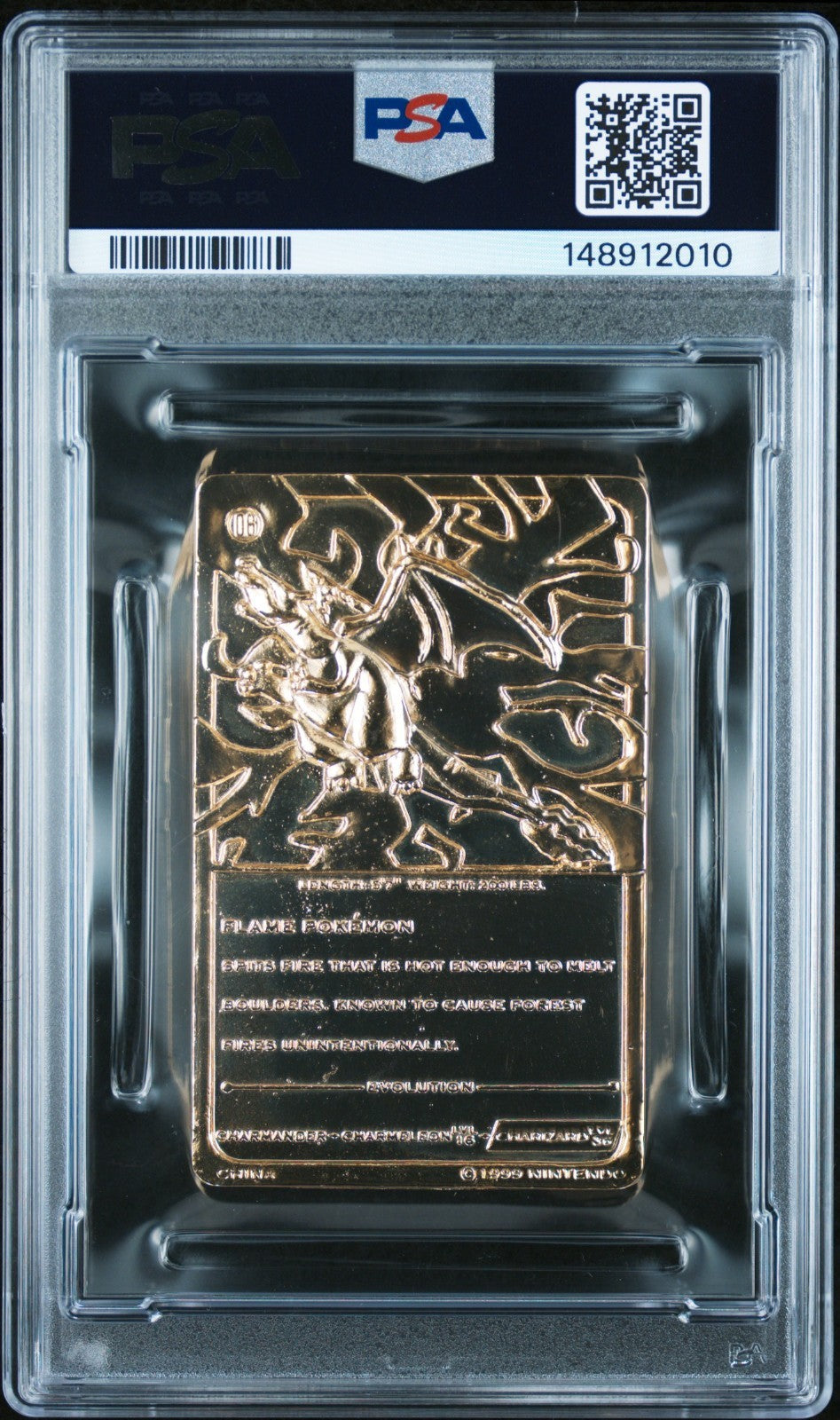 Pokémon 1999 Burger King Gold Charizard Card PSA 9