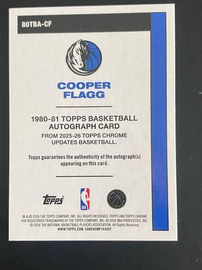 Topps 2026 Chrome Update Cooper Flagg Throwback Auto RC #80TBA-CF