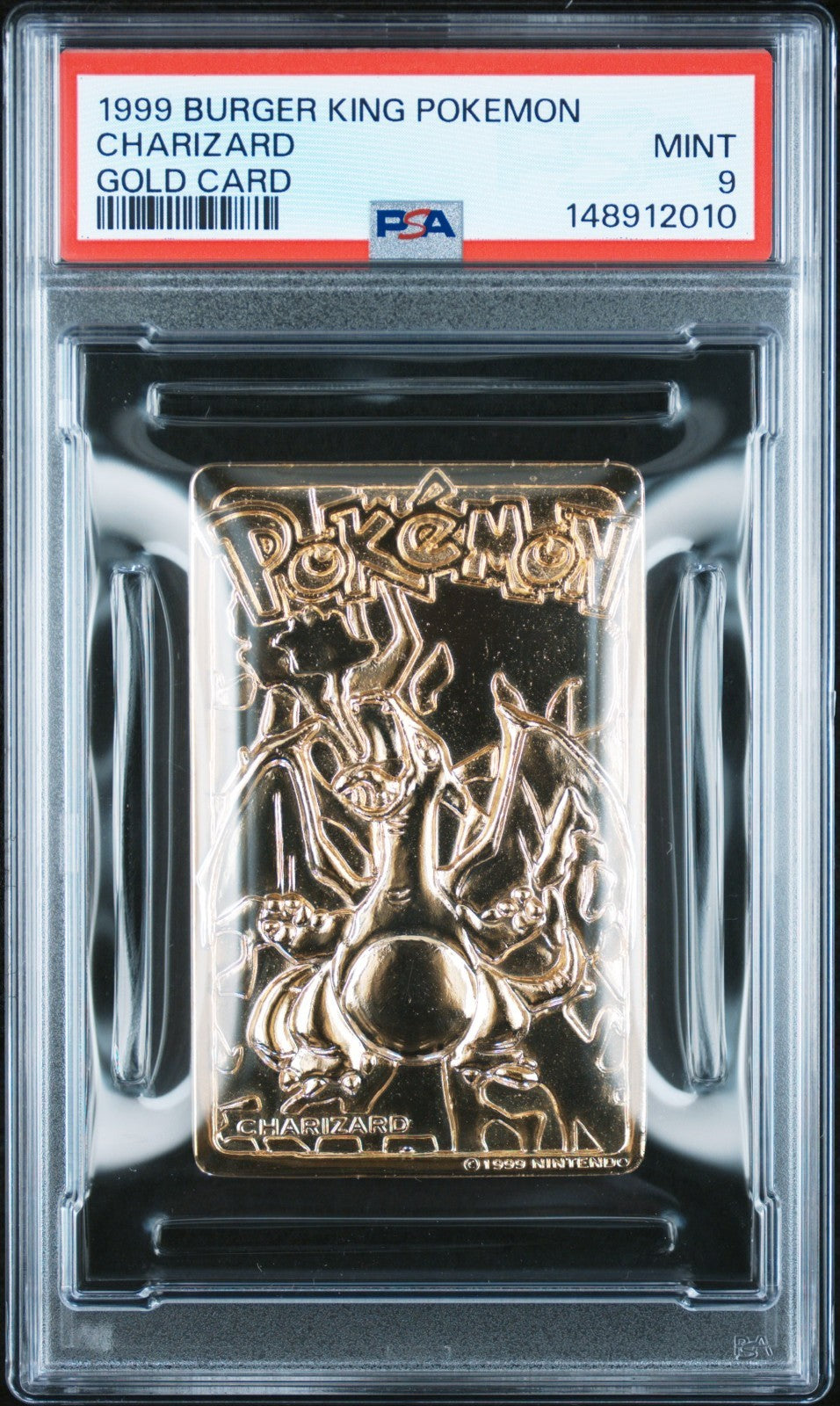 Pokémon 1999 Burger King Gold Charizard Card PSA 9