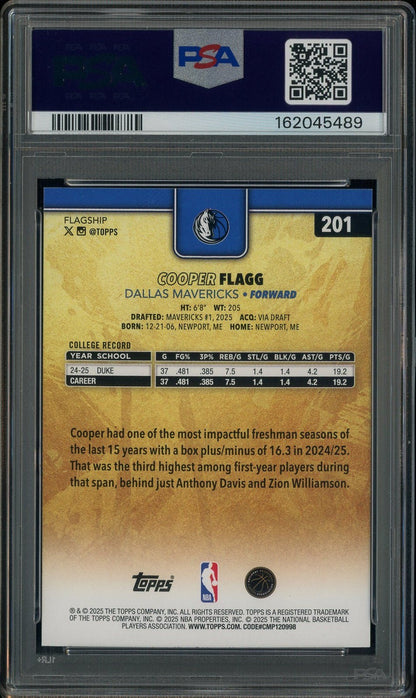 Topps 2025-26 Cooper Flagg Golden Mirror Rookie Card #201 PSA 10
