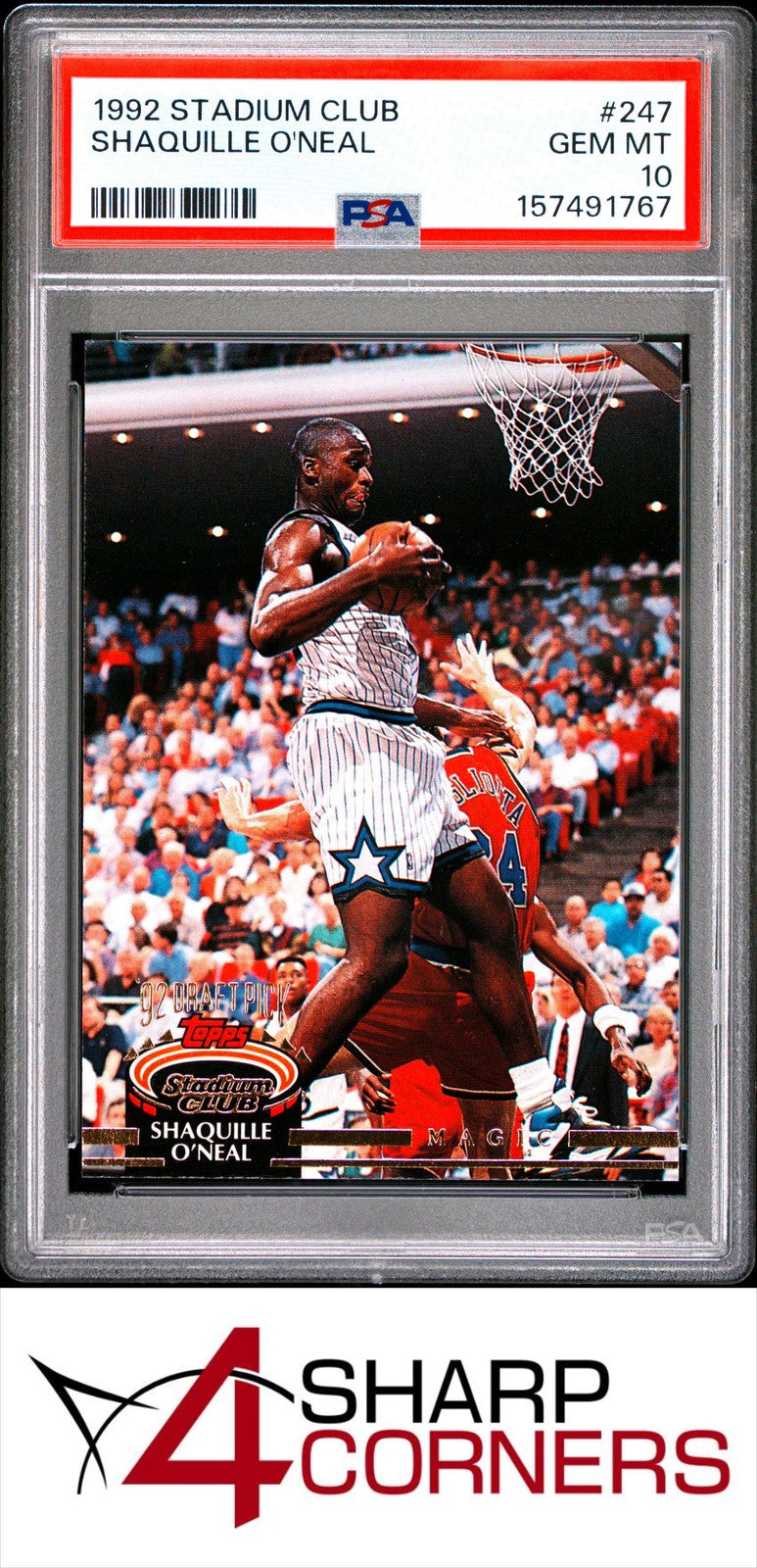 Topps 1992-93 Stadium Club Shaquille O'Neal Rookie Card #247 PSA 10