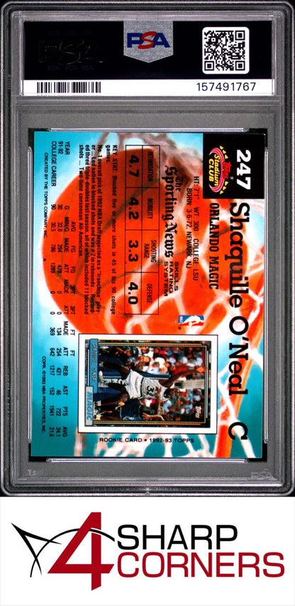 Topps 1992-93 Stadium Club Shaquille O'Neal Rookie Card #247 PSA 10
