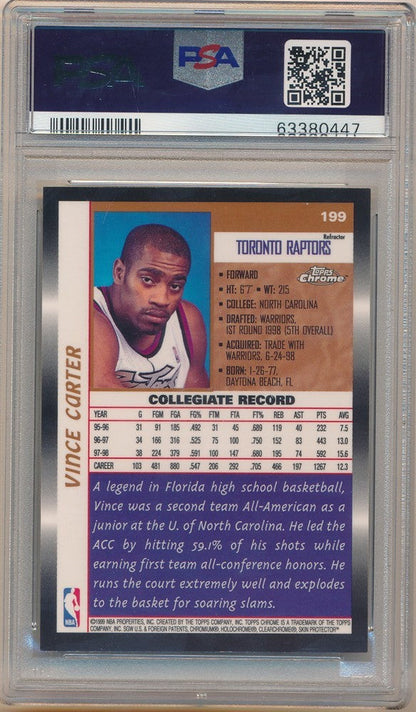 Topps 1998-99 Chrome Vince Carter Rookie Refractor #199 PSA 8