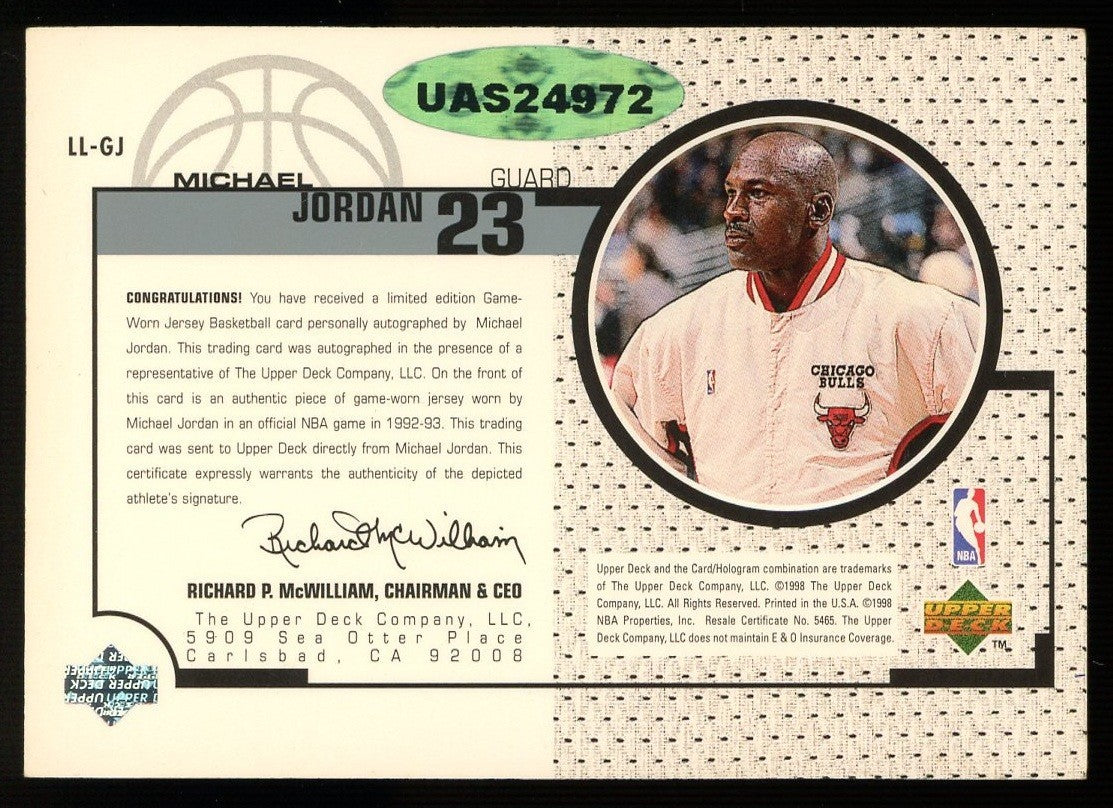 Upper Deck 1998 Michael Jordan Signed Chicago Bulls GU Jersey Auto UDA