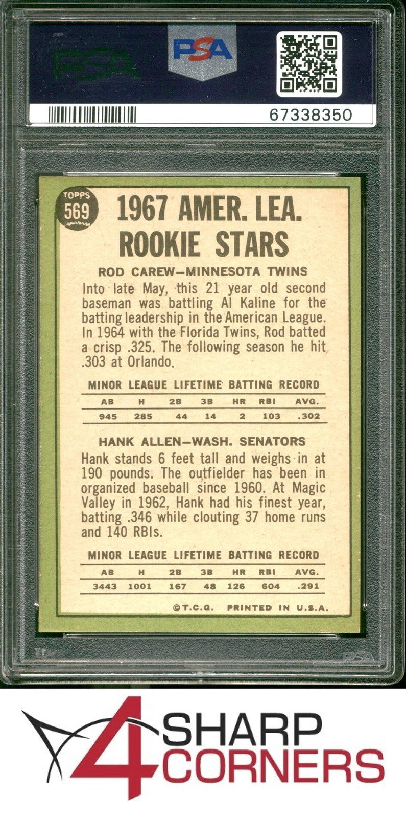 Topps 1967 Rod Carew Rookie Card #569 PSA 7 MLB